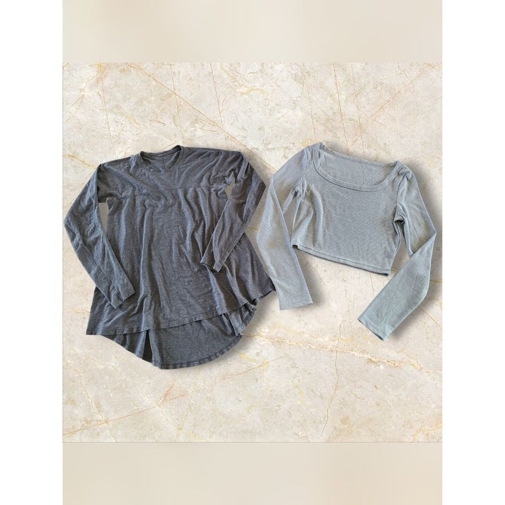 Lululemon Acadia Long Sleeve Drape Shirt Charcoal & Unknown Light Gray Soft Crop